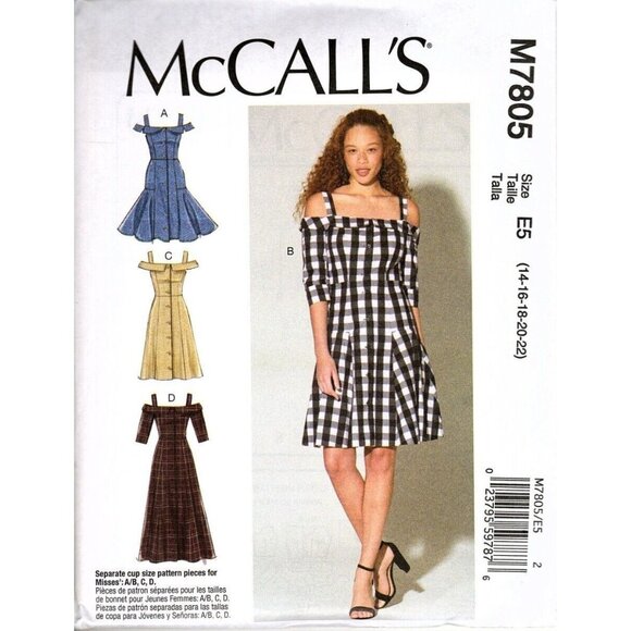 McCall's M7805 Misses 14 to 22 Off The Shoulder Dresses Uncut Sewing Pattern New - Picture 1 of 2